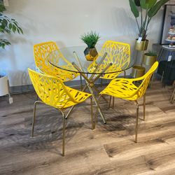 Yellow Gold Modern Glass Dining Set For 4