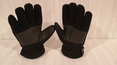 Black Fleece Winter Gloves with Leather Palm