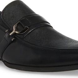Steve Madden Men’s Black Leather Slip On Silver Buckle Loafers Size 10.5