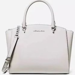 NWT Michael Kors Ellis Large Saffiano Leather Chainlink Satchel Bag Optic White