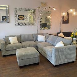 Gray Sectional & Ottoman 