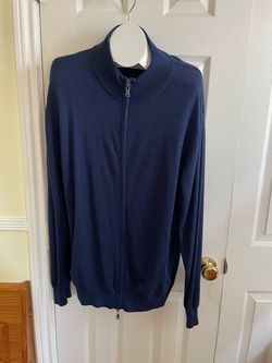 Neiman Marcus Navy Blue Full-Zip Knit Sweater
