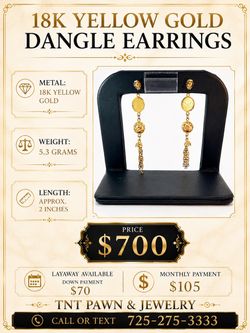 18K Yellow Gold Dangle Earrings – 5.3 Grams – Ask for David