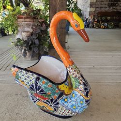 Talavera Orange Swan Clay Pots, Planters. Plants. Pottery $85 Cada Una.