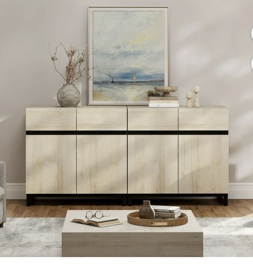 2 in 1 Multifunctional Sideboard Buffet Cabinets, Modern Sideboard with Adjustable Shelf and Metal Base, Coffee Bar Cabinet Storage Cabinet for Living