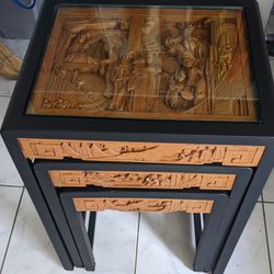 Hand Carved Chinese Style end tables(3)