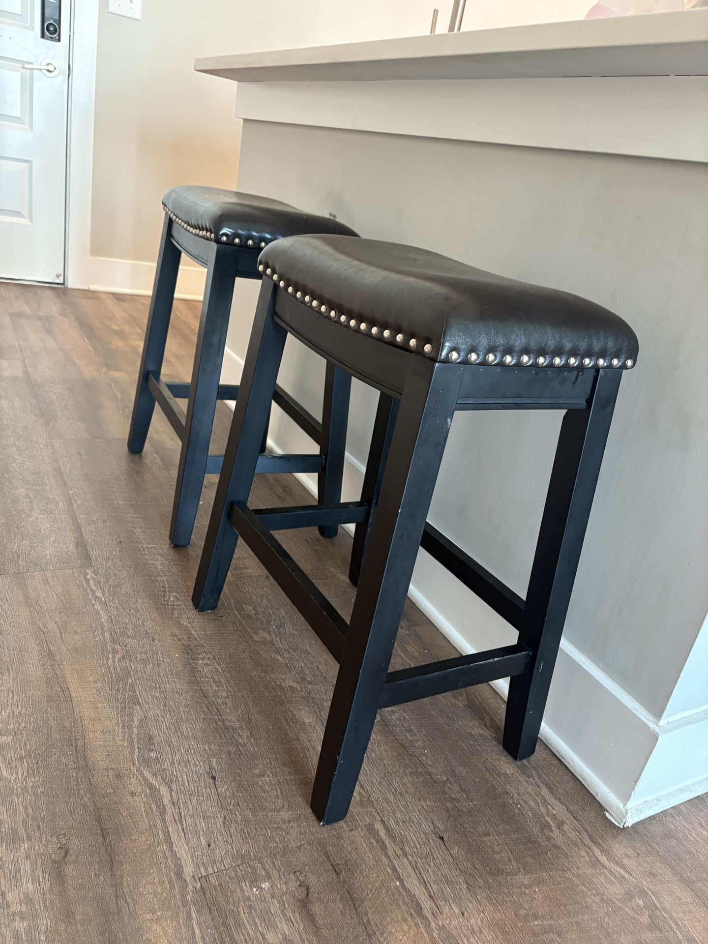 Set of 2 Black Bar Stools with Stud Detailing