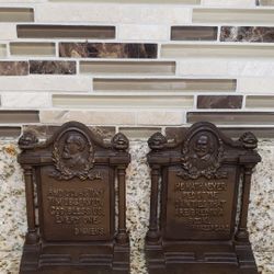 Rare Antique B&H SHAKESPEARE & DICKENS  IRON CAST BRASS FINISH BOOKENDS  