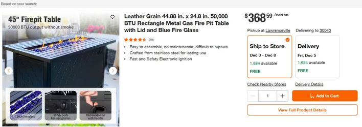 44.88 in. x 24.8 in. 50,000 BTU Rectangle Metal Gas Fire Pit Table with Lid and Blue Fire Glass