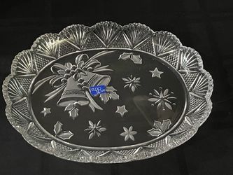 Vintage Studio Nova Holiday Bells oval crystal glass platter.
