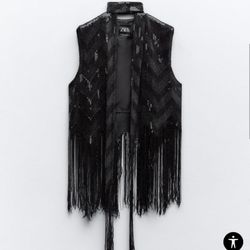 Zara fringe & sequin vest with scarf. Xs-S