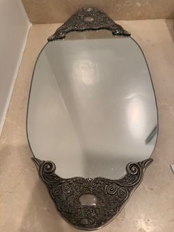 Vintage Silverplate Mirror Plateau — Ornate Repoussé Vanity Tray
