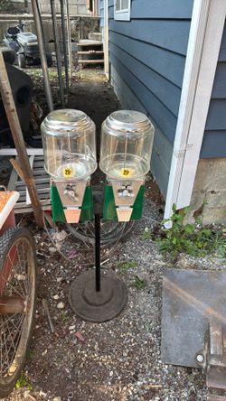 Vintage Dual Gumball/Candy Machine on Stand - Oak Brand