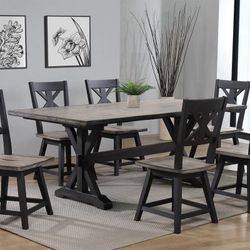 Urban Farmhouse Dining Set 7PC Table + 6 Swivel Stools
