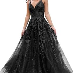 Black Gown Prom Dress, Size 12 Wedding Dress, Sweet 16 Dress, Quinceanera Dress