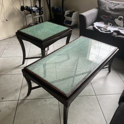 Shattered glass, coffee table, and end table