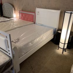 White Twin Sleigh Bed 