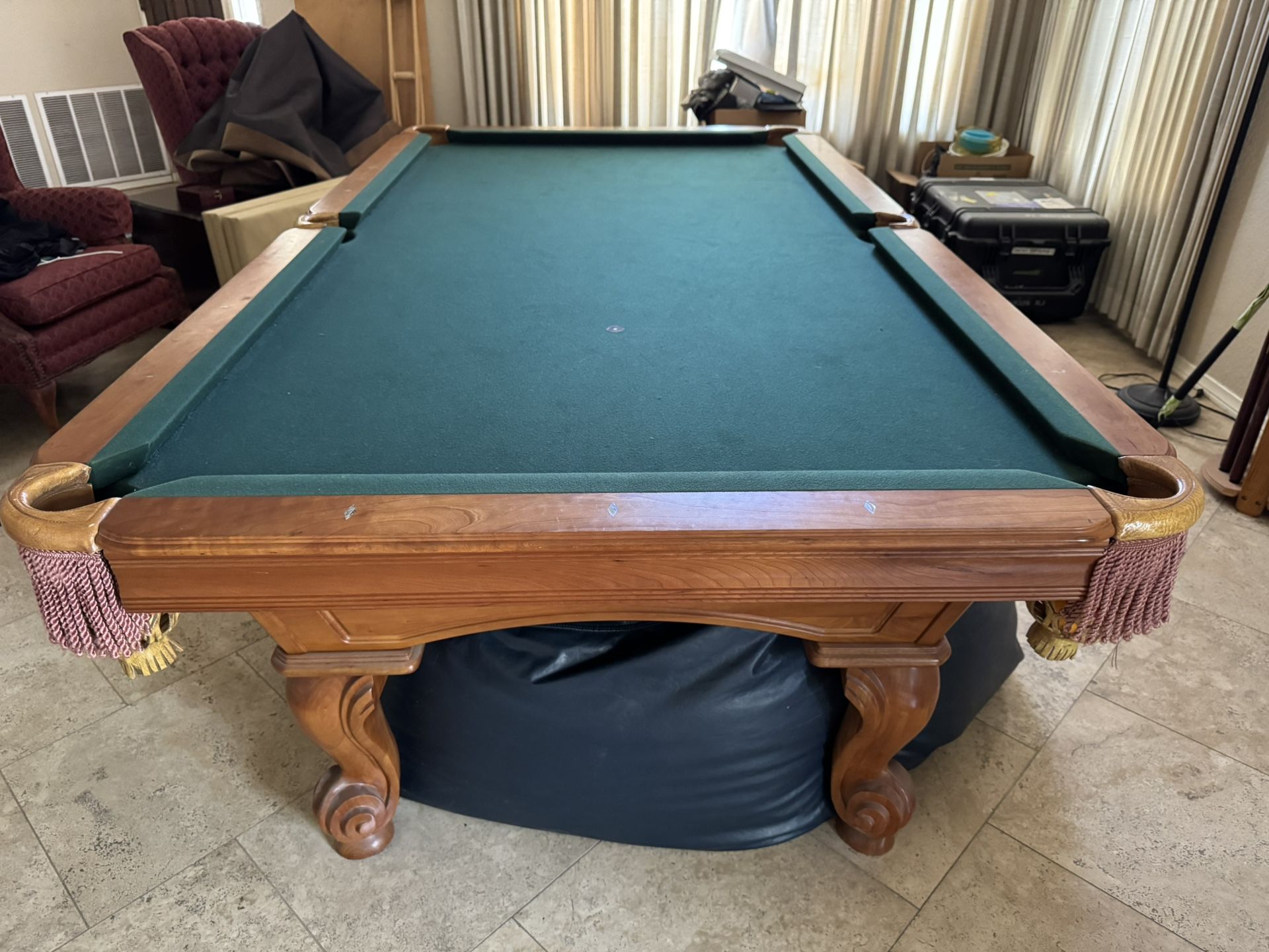 Olhausen 8’ Pool Table. Natural Cherry Santa Ana