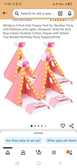 4 TEEPEE TENTS For Sleep Over/party Used Like New
