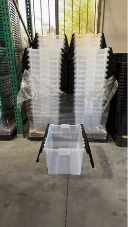 12 GALLON FLIP TOP STORAGE BINS – CLEAR STACKABLE TOTES – COSTCO – $6 EACH