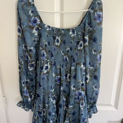 Blue Floral Smocked Mini Dress – Size S