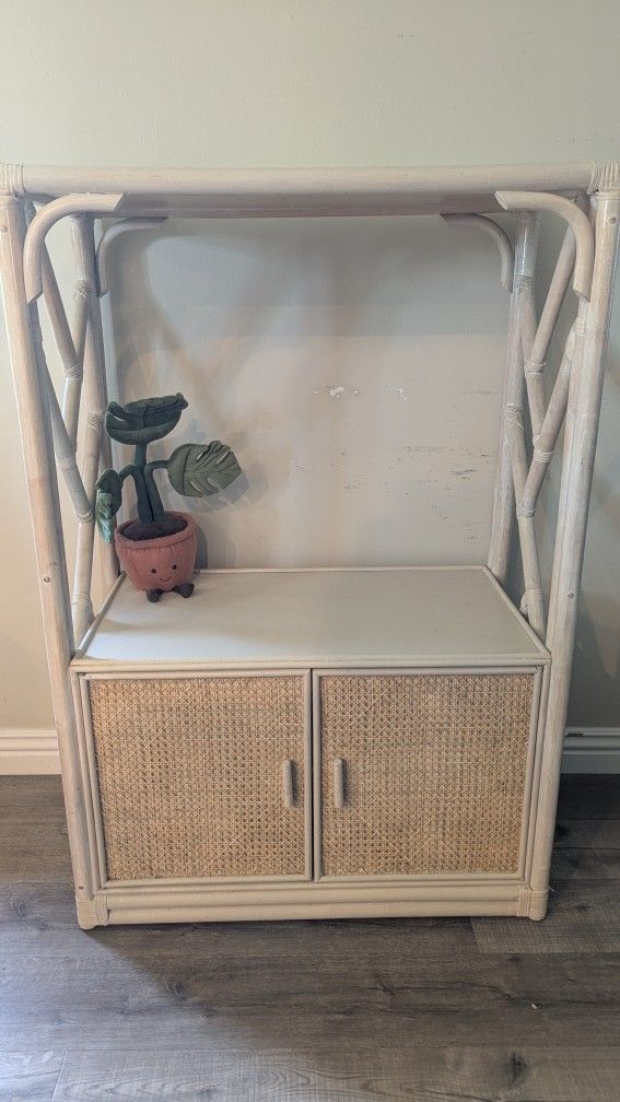 Boho Rattan Accent Cabinet with Shelf – Vintage Cane Doors