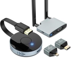 Wireless HDMI Transmitter and Receiver, Plug and Play, Wireless HDMI Extender Kit Support 2.4/5GHz for Streaming Video, Audio and File to Monitor from
