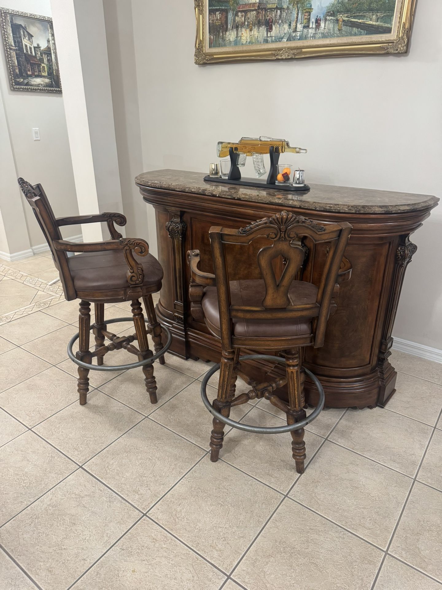 WOODEN BAR & STOOLS