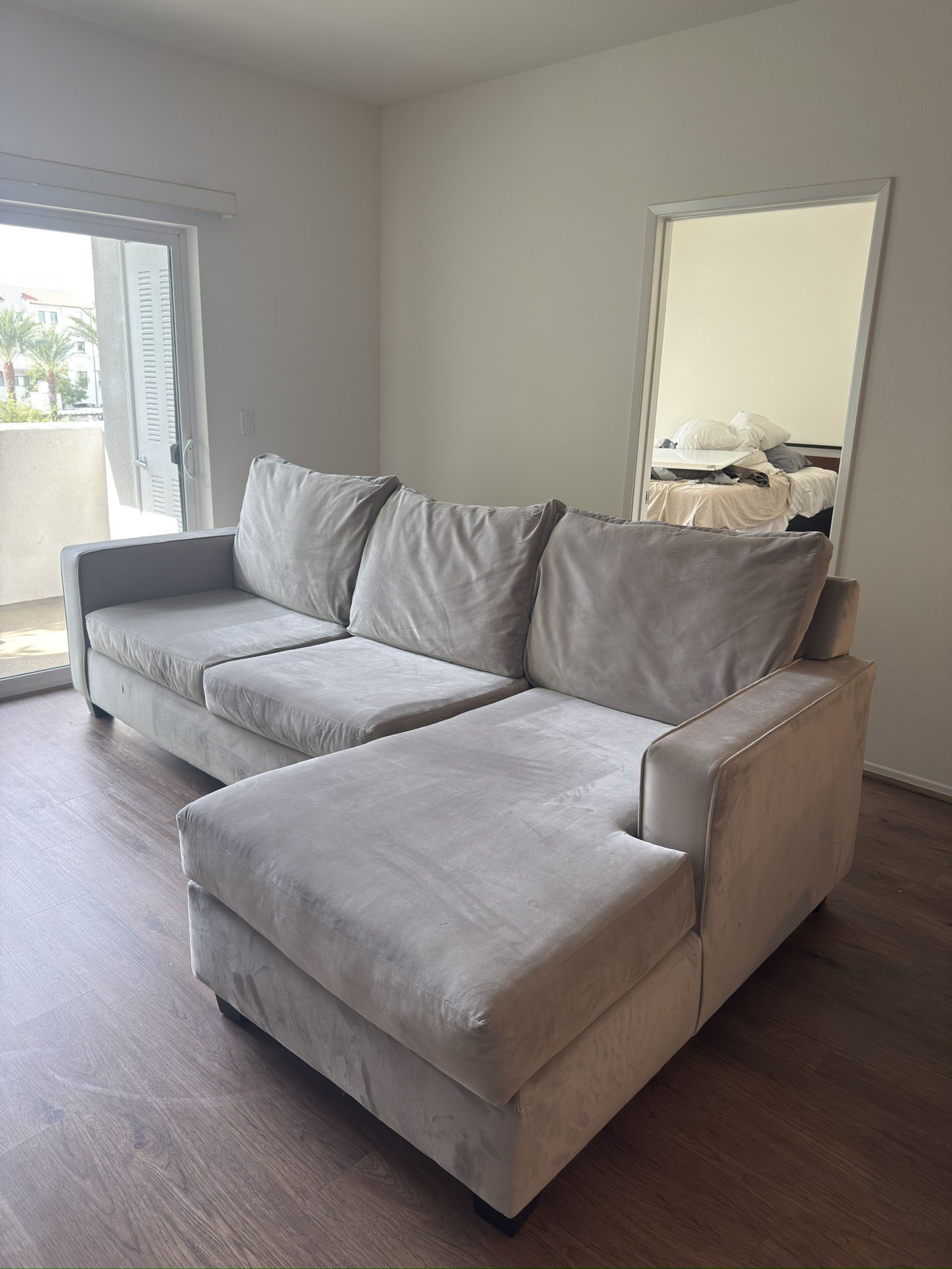 L Couch Sectional Sofa Suede Good Condition Grey