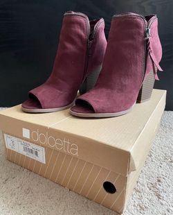 Dolcetta Millie Burgundy Open Toe Booties - Size 7