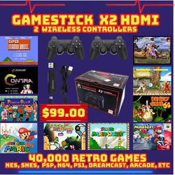 X2 Retro Console W/ 2 Wireless Controllers & 40000 Retro Games Nes Super Nintendo Snes N64 PSP PS1 Arcade Neo Geo Mario Donkey