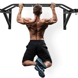 Wall Mount Pull-Up Bar - 48” Multi-Grip Chin-Up Station with Hangers for Punching Bags, Power Ropes for Home Gym Strength Training Equipment