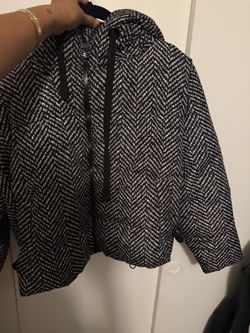 Zara Herringbone Hooded puffer Jacket