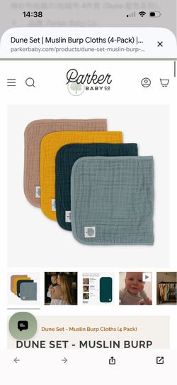 Parker Baby Co. Muslin Cotton Burp Cloths (4 Pack) - 6-Layer Ultra Absorbent & Soft Baby Burp Cloths, 11" x 20" (Dune Set)