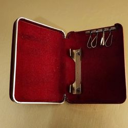 Vintage Key Wallet Holder 4-hook FOB Red Leather Case 1960s