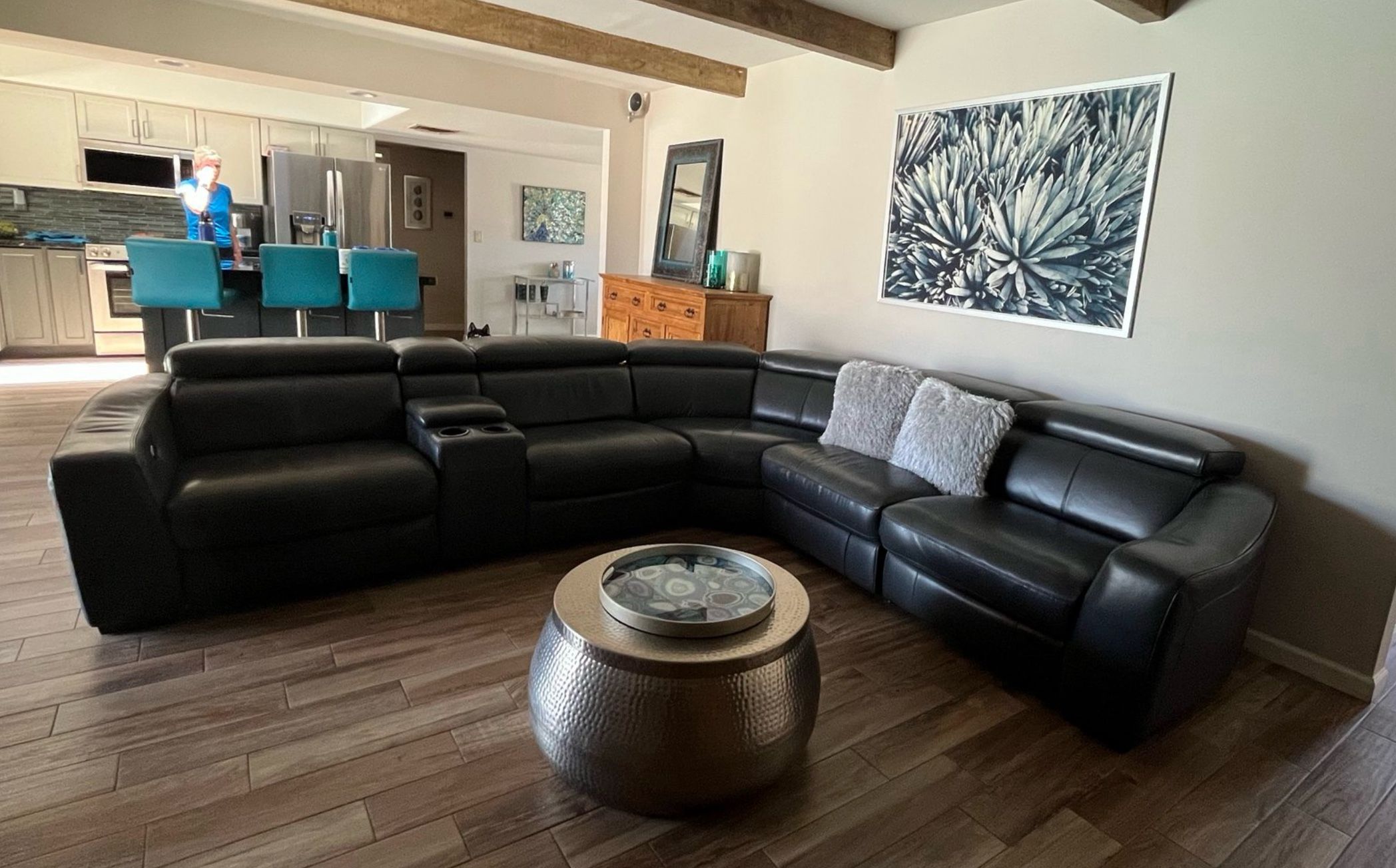 Leather Sectional Couch - All Chairs Recline - Headrest Flips Up - Cupholders - $500
