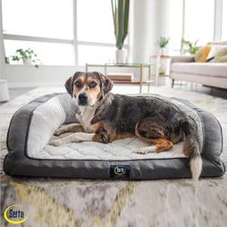 Serta Orthopedic Quilted Couch Dog Bed for Pets – Slate Gray (Large)