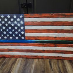 Rustic Amercan Flag, Wine Bottle And Glass Holer 