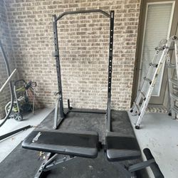 Weight Rack, Adjustable Weight Bench And 15lb Curl Bar