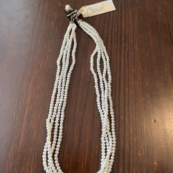 NWT - VINTAGE CAROLEE MULTI STRAND FAUX PEARL NECKLACE, STERLING SILVER