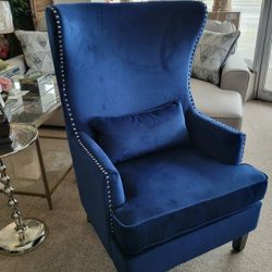 High Wing Chair Blue Velvet