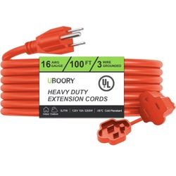 Outdoor Extension Cord Waterproof 100 FT, Orange 16/3 SJTW Heavy Duty, Flexible 100% Copper 3 Prong Extension Cord for Lawn, Garage,UL Listed