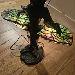 Antique Jules Jouant Style Bronze Art Nouveau Girl Leaded Lamp. Works great 