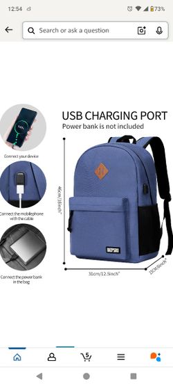 Lightweight Blue Backpack for Men Women, School Backpack for Boys Girls Teens, 15.6 Inch Laptop Daily Use back pack with USB Charger, College High Sch