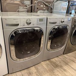 LG grey frontload washer and dryer set gas dryer