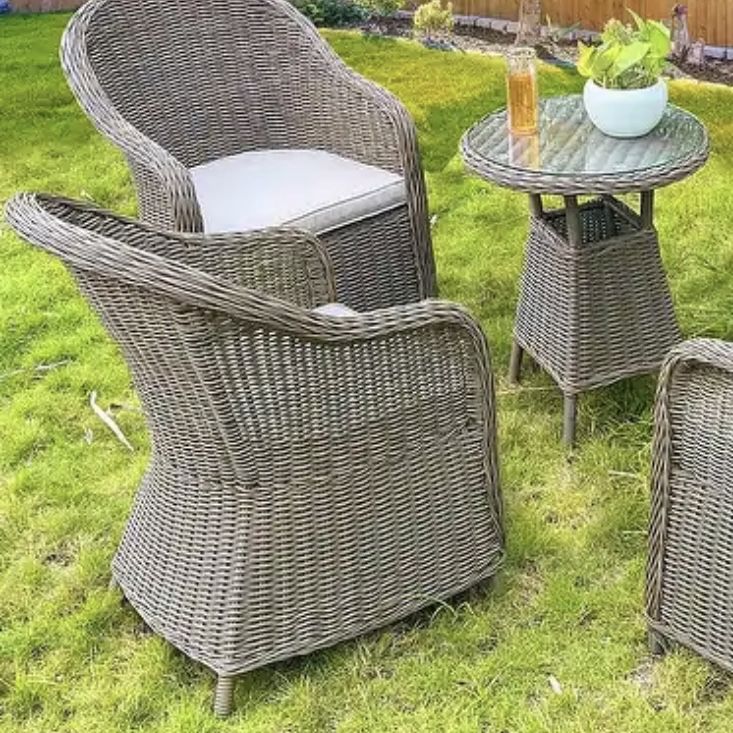 3 Piece Conversation Bistro Set, 2 Armchair with Glass Top Table