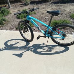 Brand New Shwinn Mountain Bike. Light Blue And Shwinn Air Pump Mounted On Bike