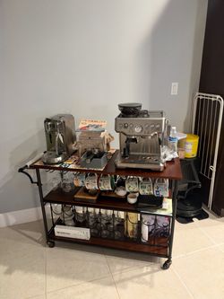 Rolling Bar Cart on Wheels for Home with Wine Rack, Glass Holder