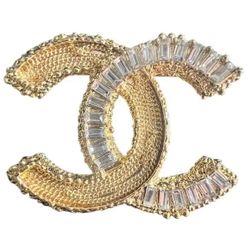 Gold Chain and Baguette Crystal Brooch Autumn/Pre-Fall 2022 (CCXX010)