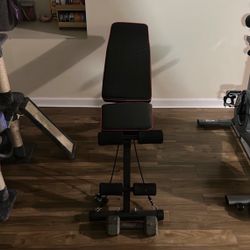 BEST OFFER Red & Black Bench Press Comes With 20 Lbs Weights Bought For $100 Willing To Negotiate 